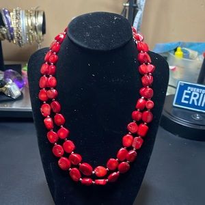 Double  natural red coral Statement Necklage